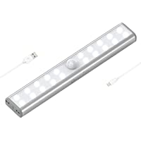 OxyLED Luces de armario con sensor de movimiento- barra de luz USB recargable con banda magnética- 20 LED de luz debajo…